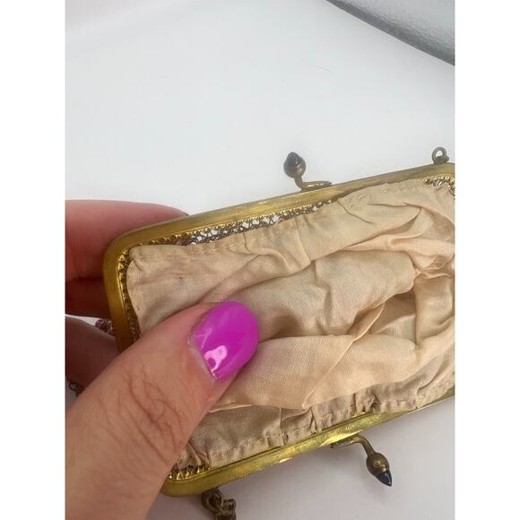 Antique Ornate German Enamel Mesh Coin Purse Bag Pink Repousse Frame Lining good - Picture 10 of 16